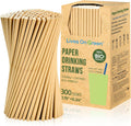 [300 Pack] Brown Paper Straws 7.75" Compostable Drinking Straws Disposable