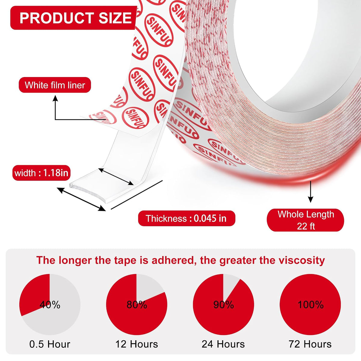 Double Sided Tape Heavy Duty(1.18" x 22Ft), Removable Nano Double Sided Adhesive Tape, Removable Damage Clear