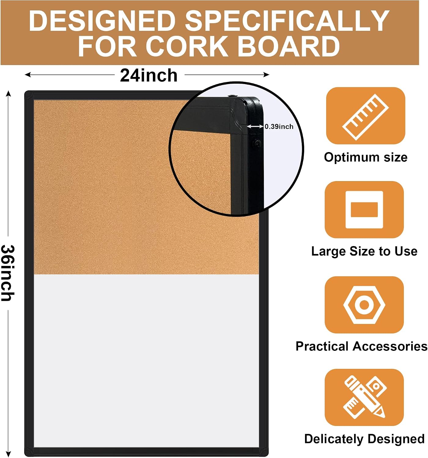 Cork Board White Board Combo, 36" X 24" Magnetic Whiteboard Bulletin Combination Board, Black Aluminum Frame Vision