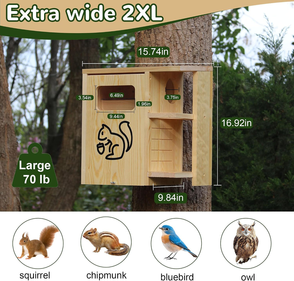 Extra Large Wooden Squirrel House for Outside