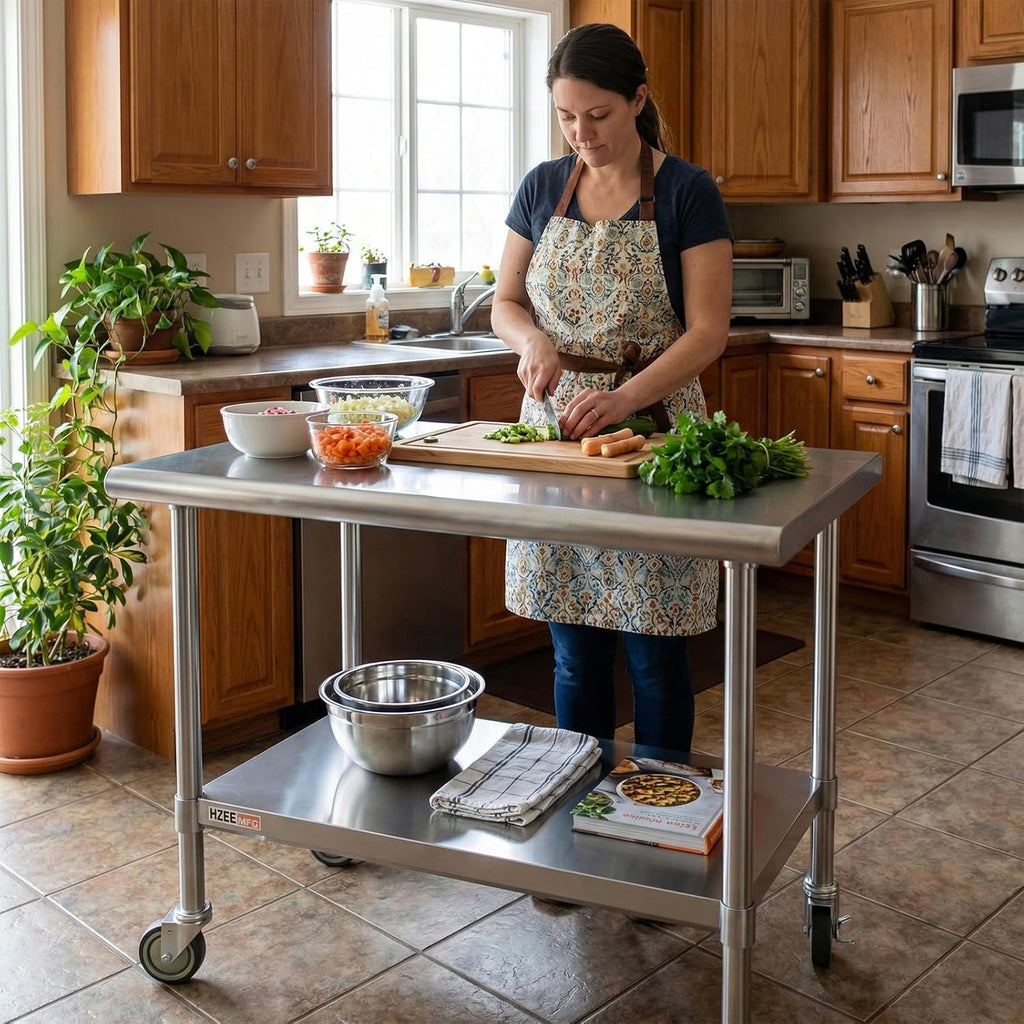 Stainless Steel Table with Wheels 36x24 Inches 3ft for Prep & Work