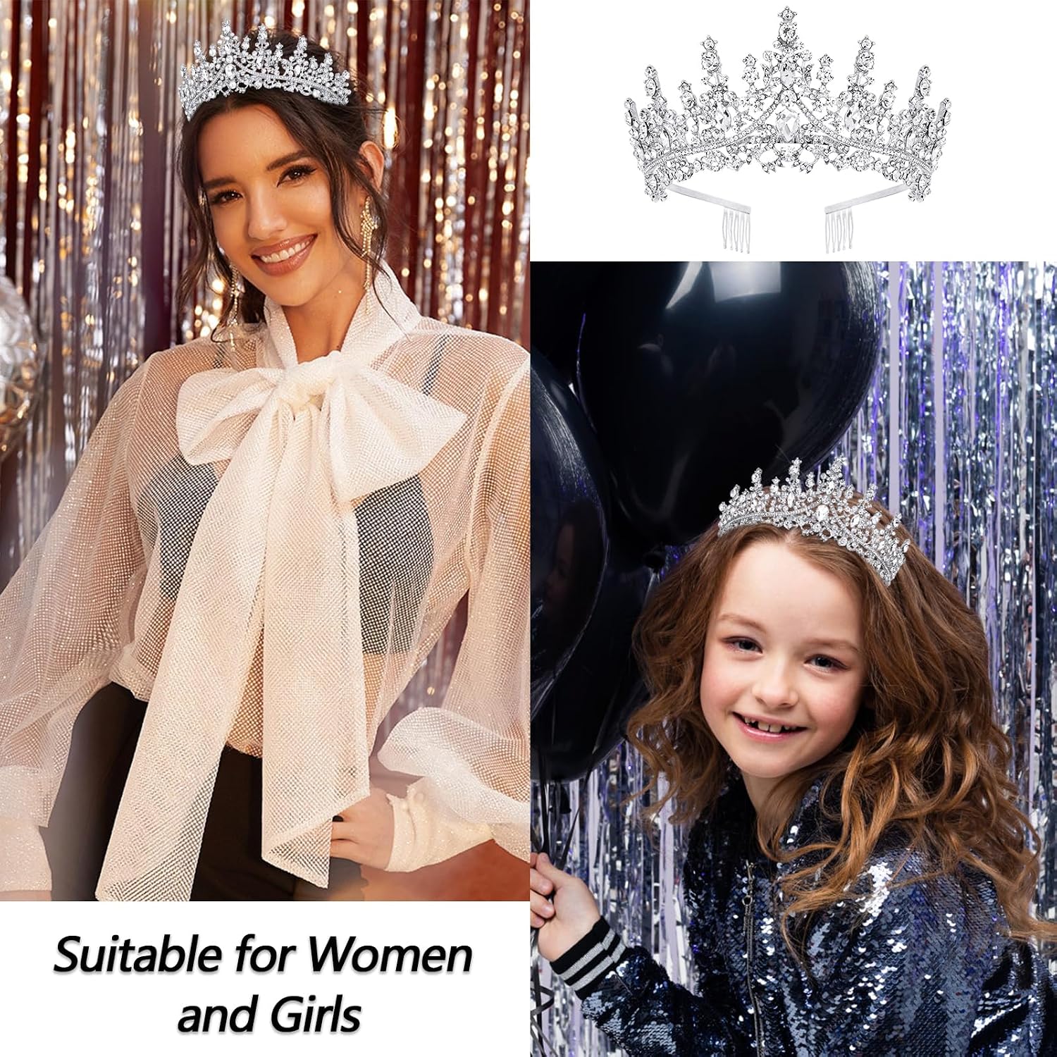 Silver Crystal Birthday Tiara Crowns for Women Girls It's My Birthday Sash Queen Girls Princess Crown with Combs