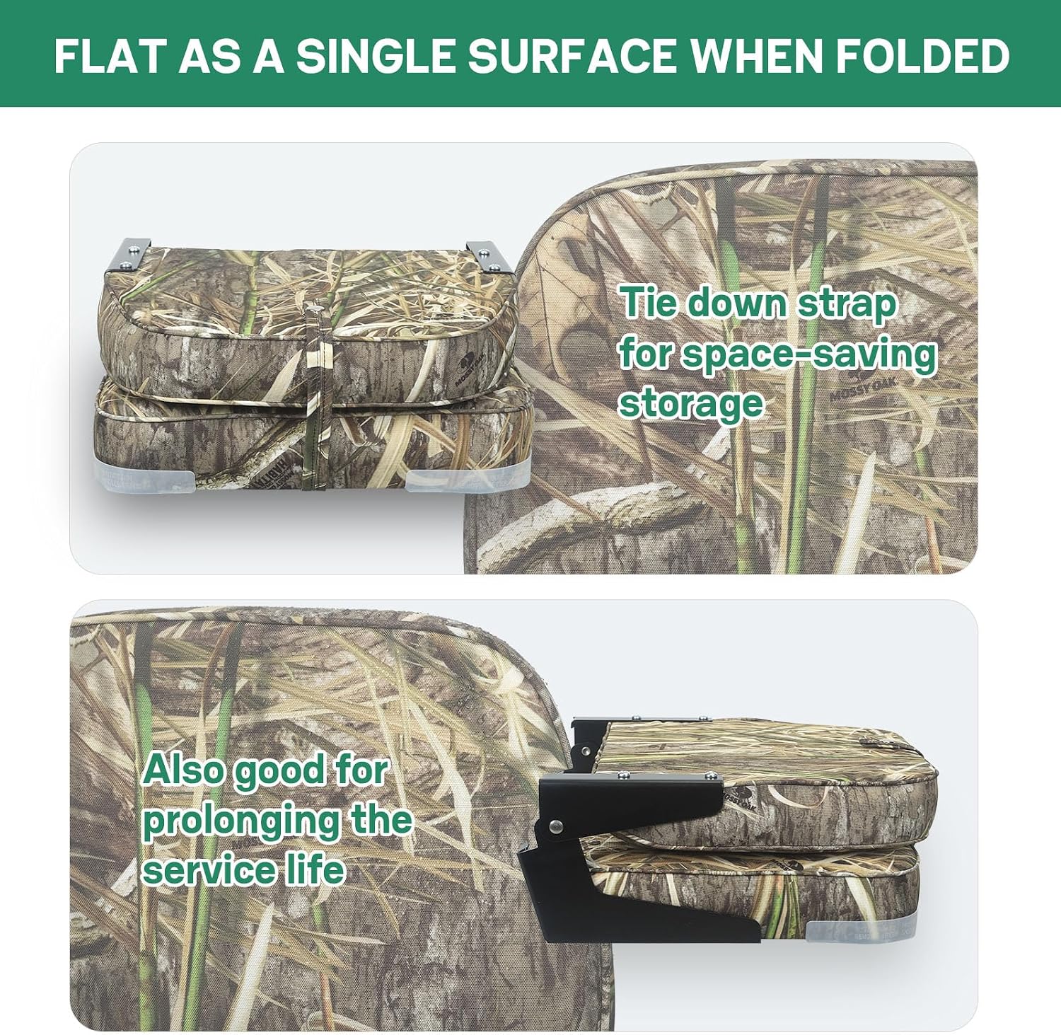 Folding Boat Seats Padded Camo Fishing Boat Chair with Backrest Marine Bass Jon Boat Seat
