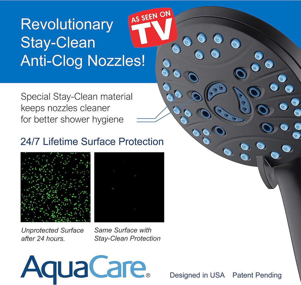 AquaCare High Pressure 8-mode Handheld Shower Head - Anti-clog Nozzles, Built-in Power Wash to Clean Tub, Tile &