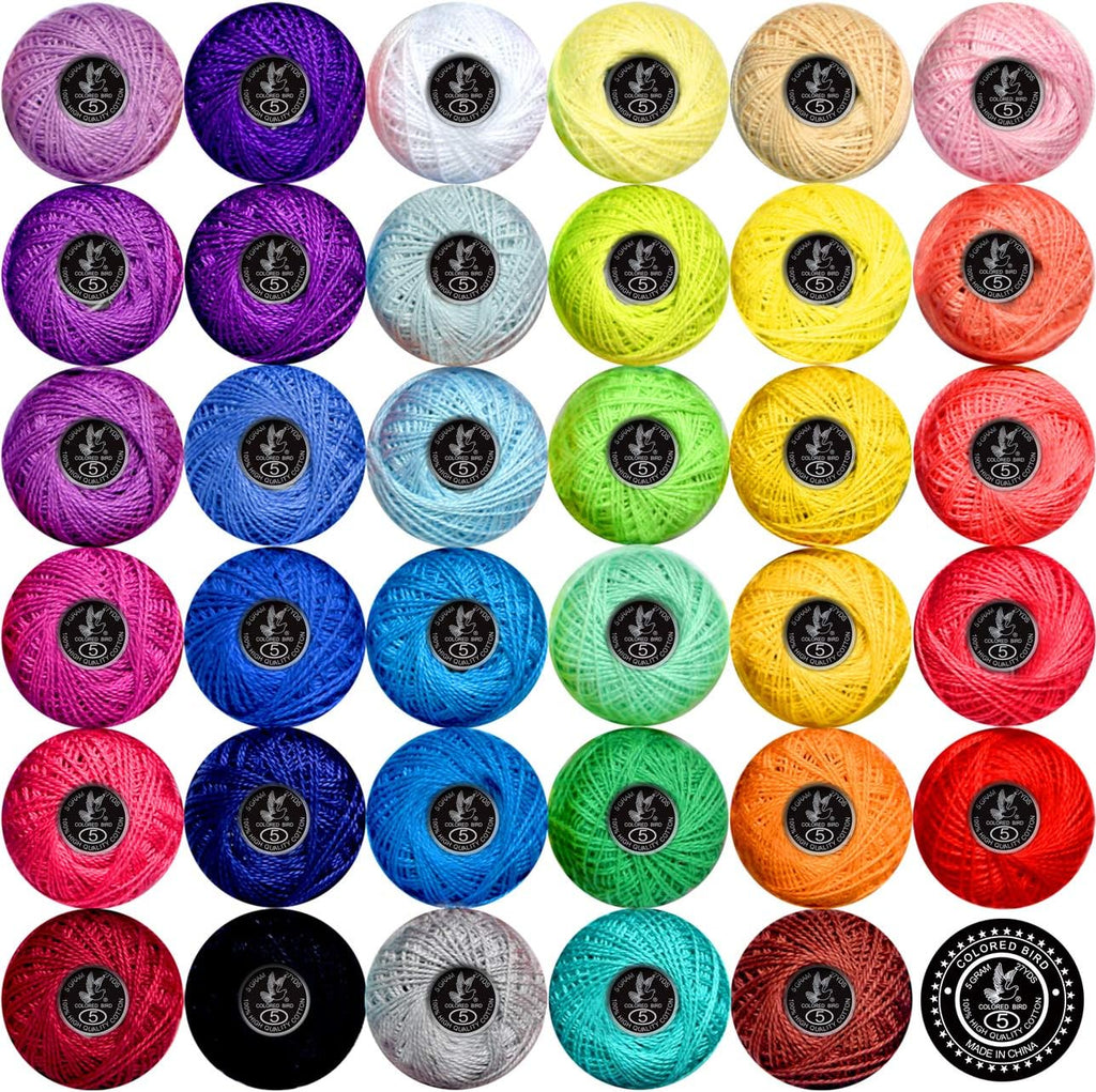 Crochet Thread Cotton Yarn Threads Balls 35 Balls Popular Rainbow Colors of Size 5 Crochet Thread 100% Long Staple
