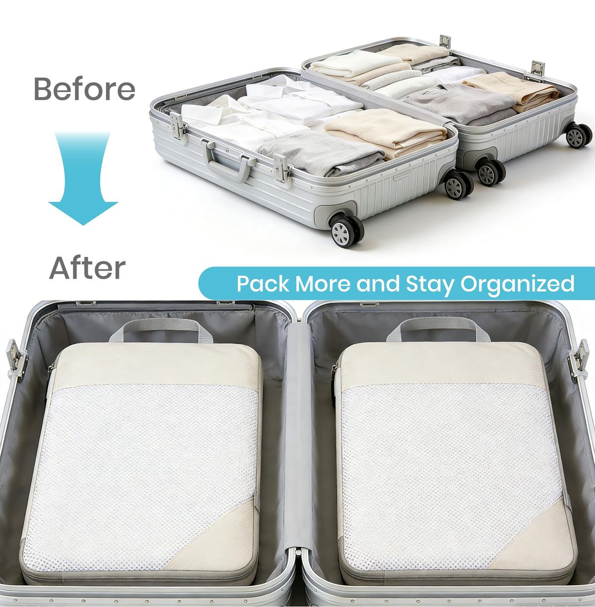 Compression Travel Packing Cubes with White Mesh, Grey, 10Pcs