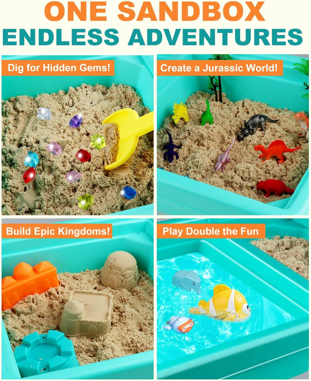 Sandbox Kit Sand Table : Sand Playset Bin with Lid Toys Toddler Dinosaur/Ocean Molds Sets Enhance Creativity &