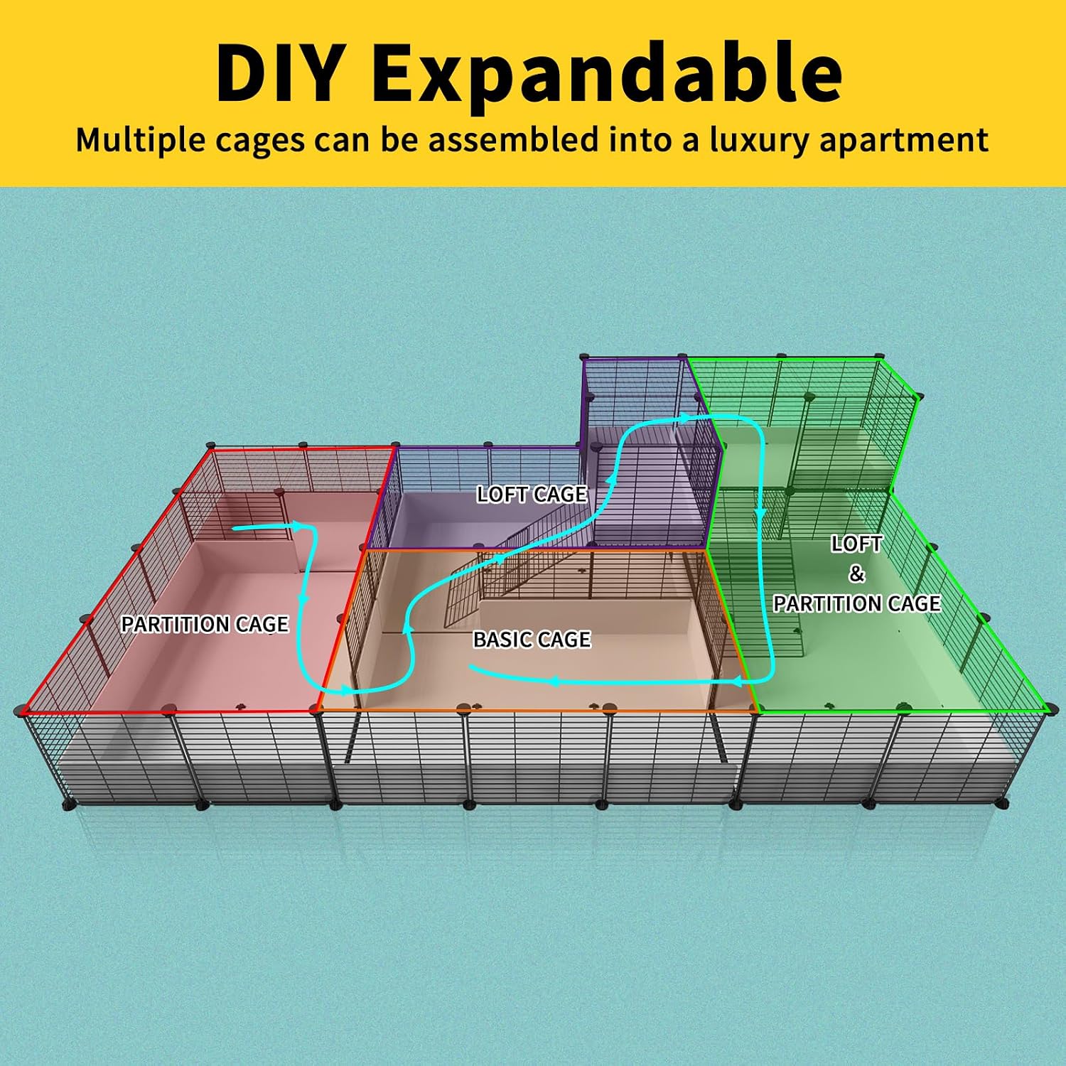 Guinea Pig Cage,Indoor Habitat Cage with Waterproof Plastic Bottom,Playpen for Small Pet Bunny, Turtle, Hamste, Loft