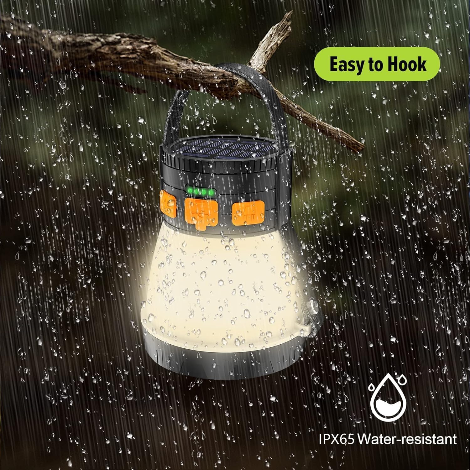 LED Camping Lantern, 1500 Lumens Camping Lantern Rechargeable with Solar Panel Charging, Waterproof, 8 Light Modes