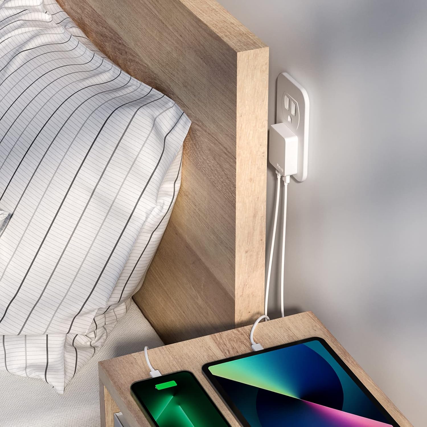 Dual Port Ultra Thin Flat USB Wall Charger with Smart IC, White