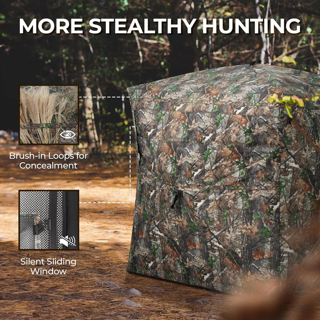Portable Hunting Blind - 270°/360°See Through with Waterproof Floor Mat | Detachable Ground Mat, Silent Adjustable