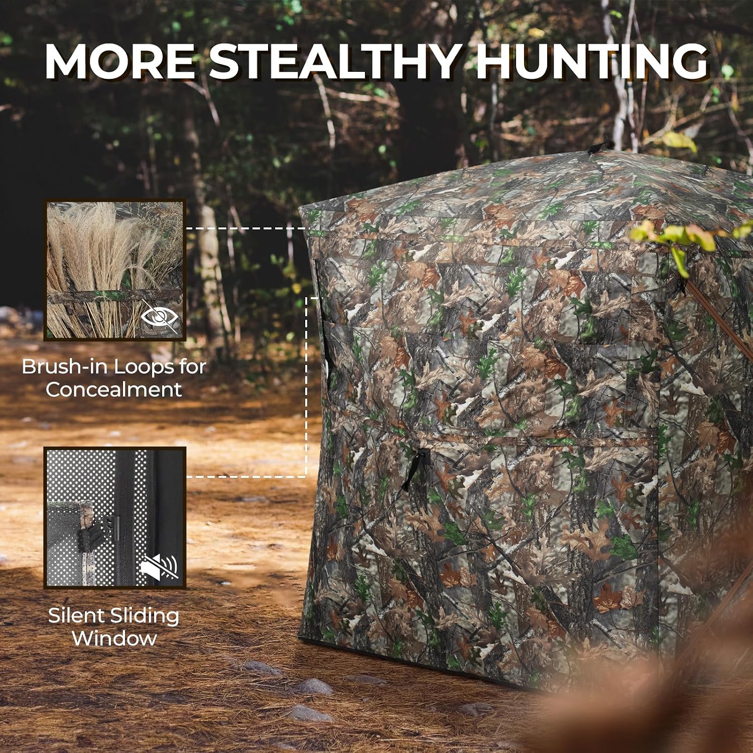 Portable Hunting Blind - 270°/360°See Through with Waterproof Floor Mat | Detachable Ground Mat, Silent Adjustable