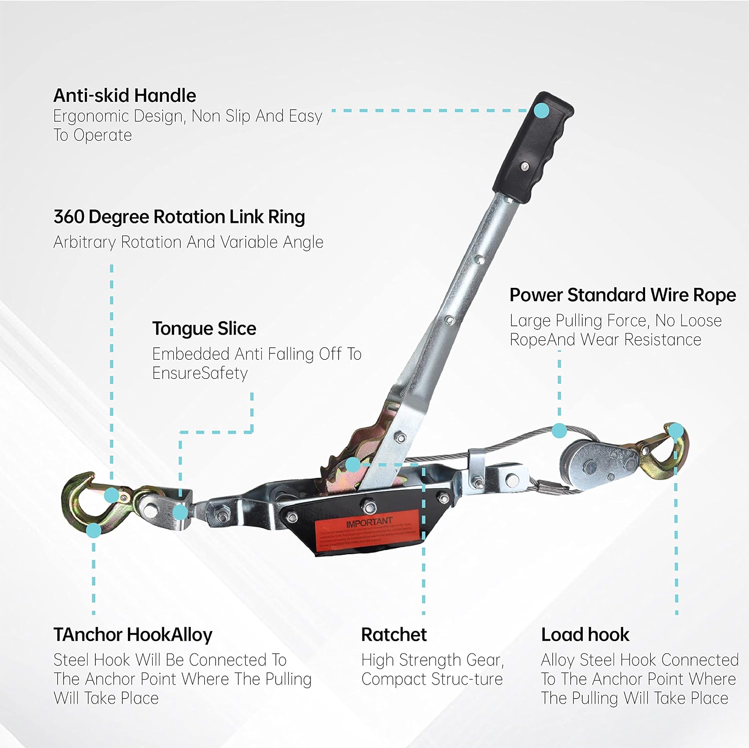 2 Ton Dual Gear Power Puller, Come Along Pulling Tool with 2 Hooks | Automotive Hoist Hand Winch Cable Puller