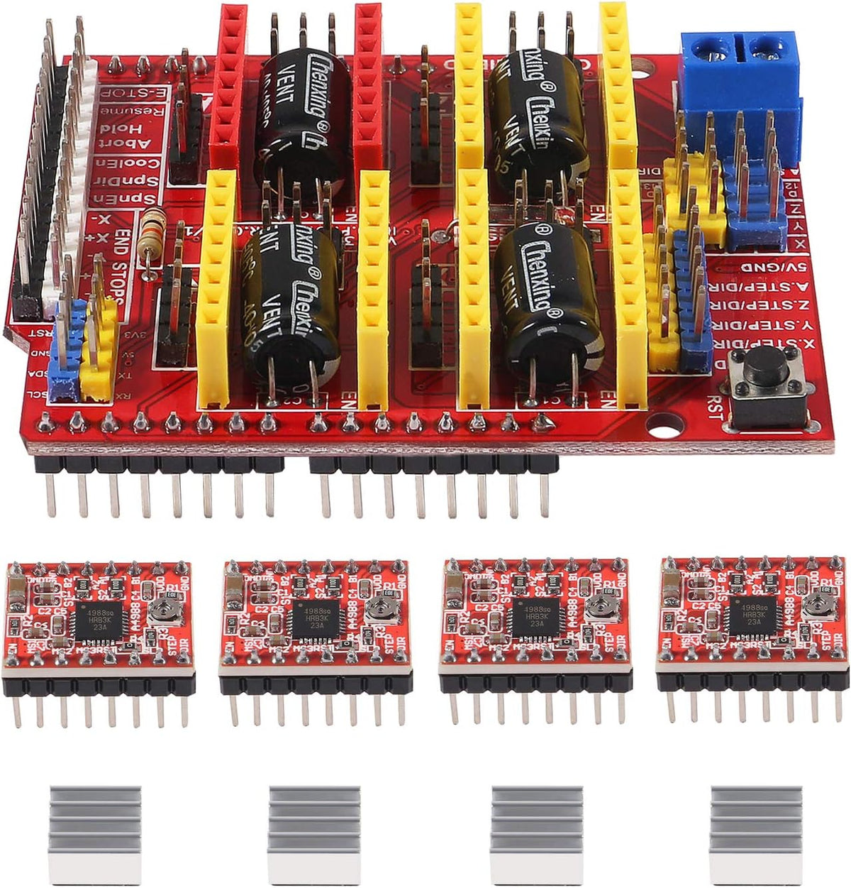 ACEIRMC 3D Printer CNC Shield V3 Engraver Expansion Board with 4X A4988 Driver Module and 4 x Radiator (Kits)
