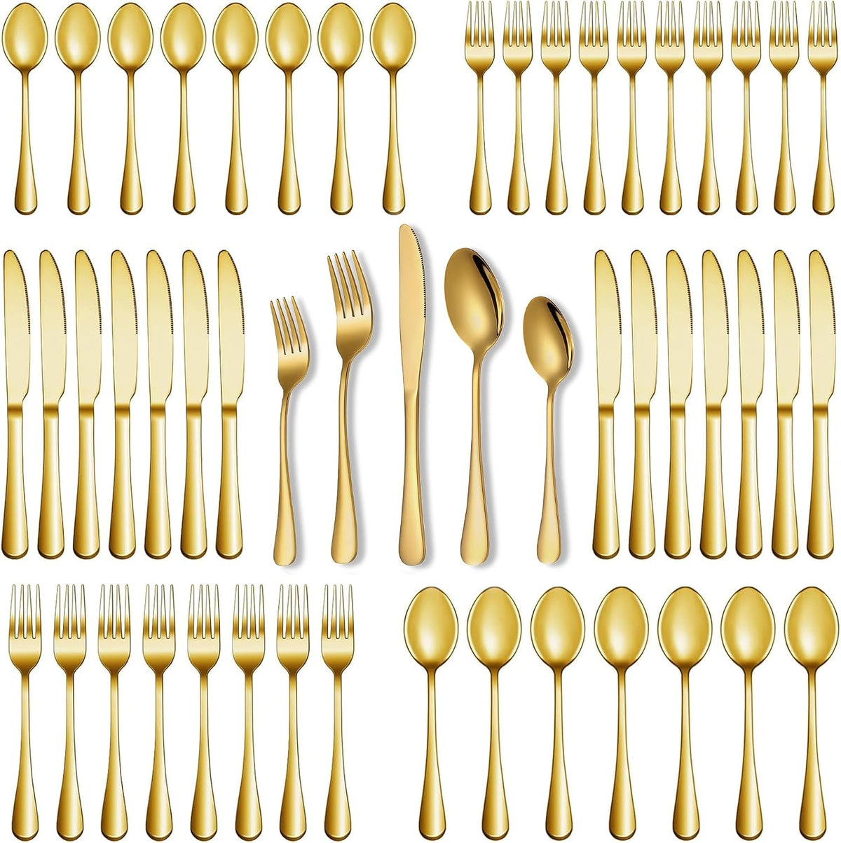 40-Piece Gold Flatware Set, Stainless Steel Cutlery Set for 8
