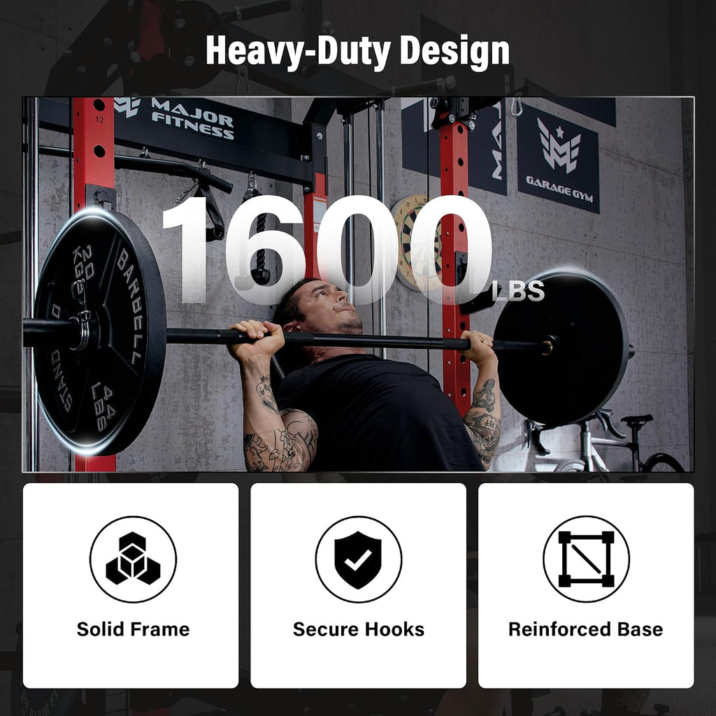 F22 Power Rack, 1600lbs All-in-One Squat Rack with Dual Pulley System, Heavy-Duty Steel Frame, Attachments & Storage
