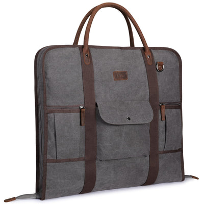Carry On Garment Bag for Business Travel S-ZONE Canvas Leather Men Suit Cover