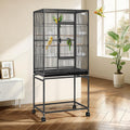 54 Inch Wrought Iron Large Bird Cage with Rolling Stand | Bird Flight Cage with Stand, Casters, Slide-out Tray for
