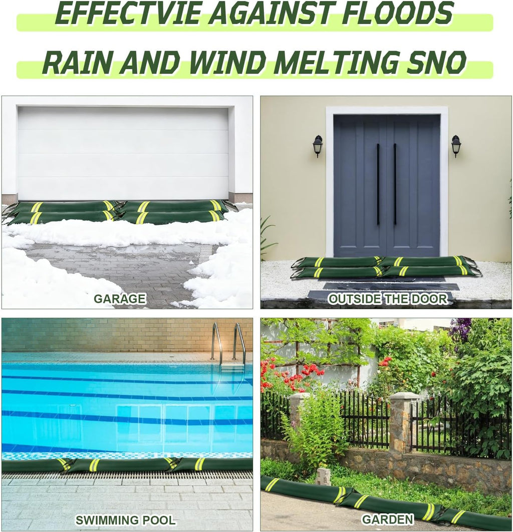 3Ft x 7.8In Water Activated Flood Barriers for Home with Handles & Reflective Strips, Sandless Sand Bags, Reusable
