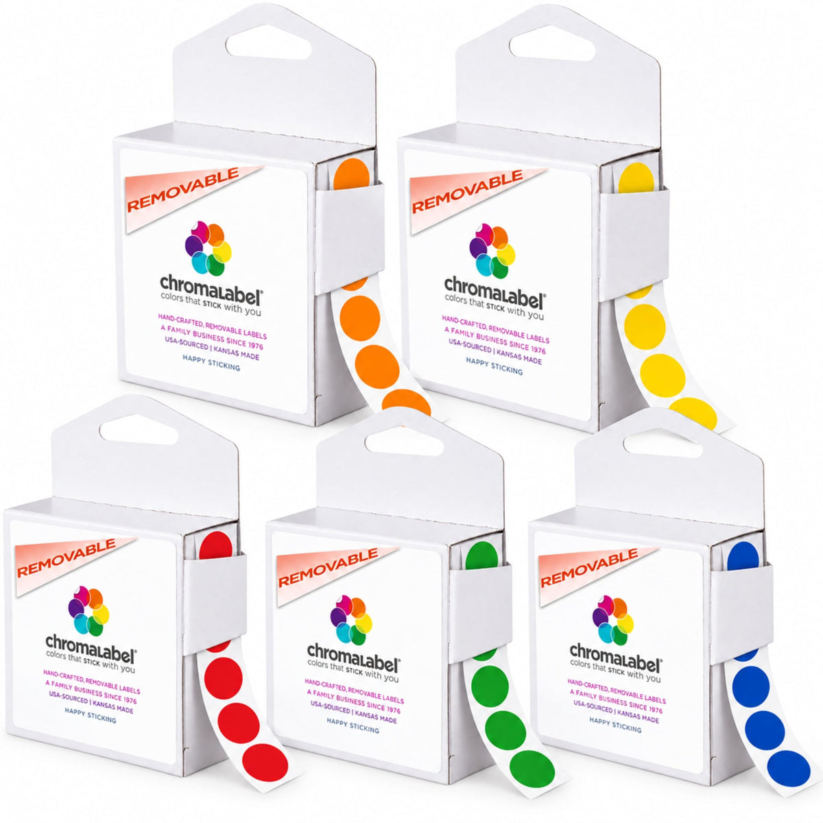 Removable Dot Stickers, 1/2 Inch, 5 Colors, 5,000 Total