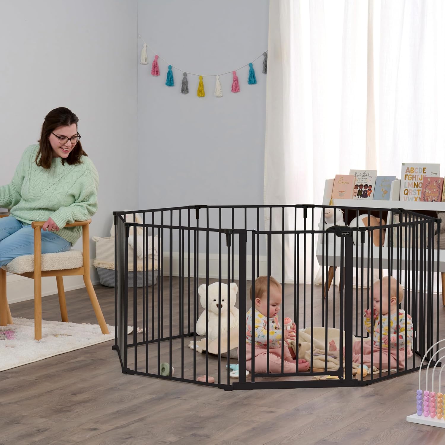 Safety 192" Super Wide Baby Gate & Play Yard, 2-in-1 Convertible Extra Wide Safety Barrier, Hardware Mounted for
