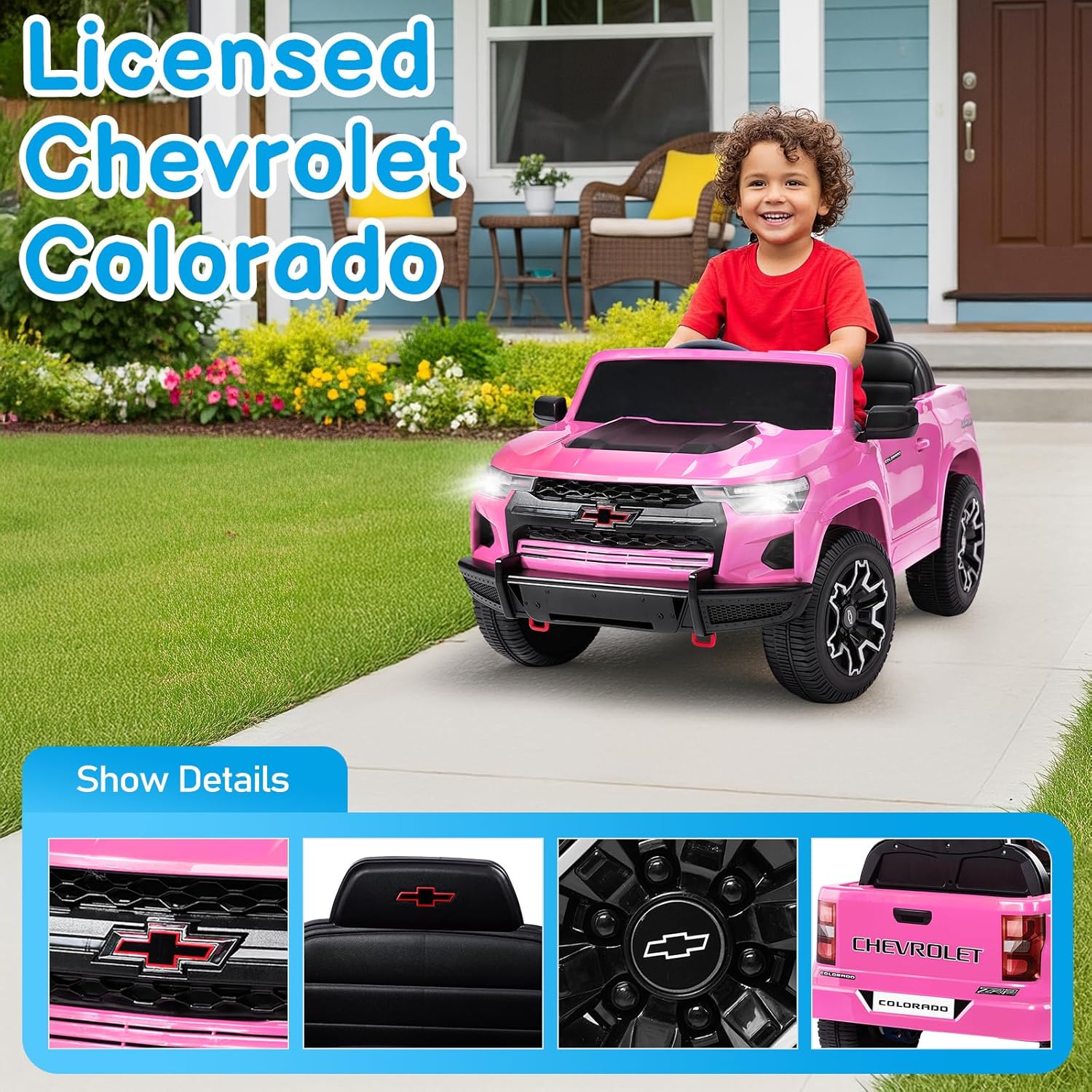 12V Licensed Chevrolet Colorado Electric Ride on Car for Kids, Pink | Ride on Toys for Toddlers w/ Remote Control