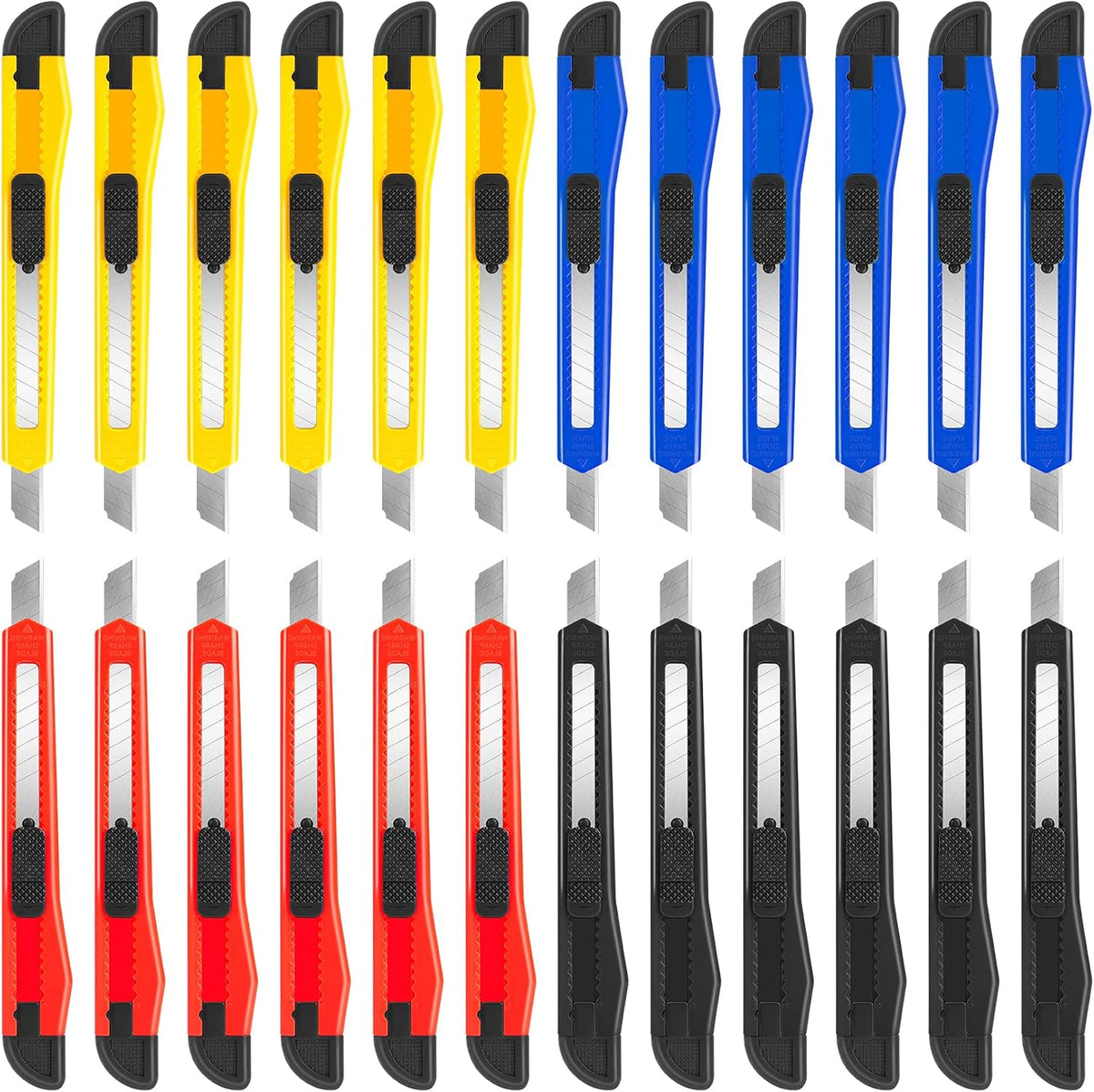 24Pack Box Cutters (9MM Wide Blade Cutter) Utility Knife Box Cutter Retractable, Compact, Extended Use for Heavy Duty