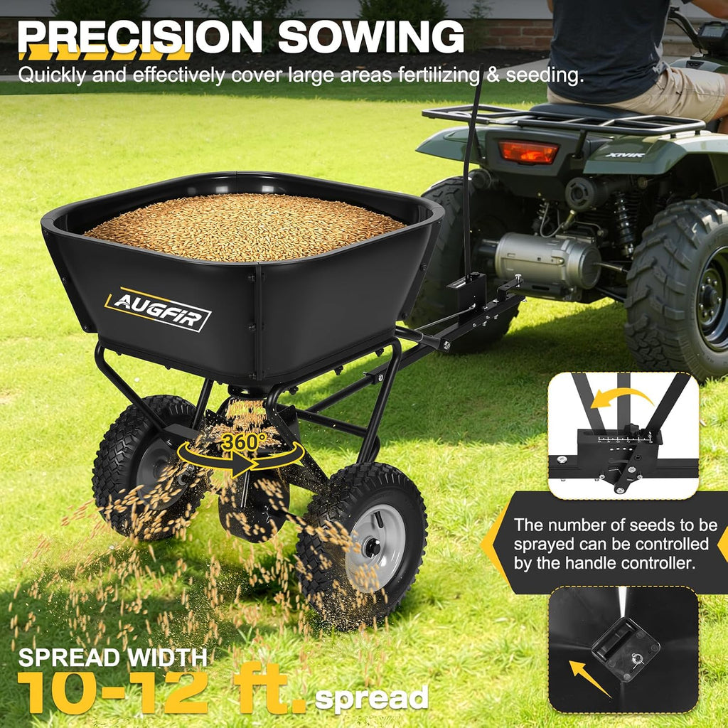 Tow Behind Broadcast Spreader, 130 LBS Capacity Lawn Fertilizer Spreader for Riding Mower, ATV, UTV & Tractor, 12 FT