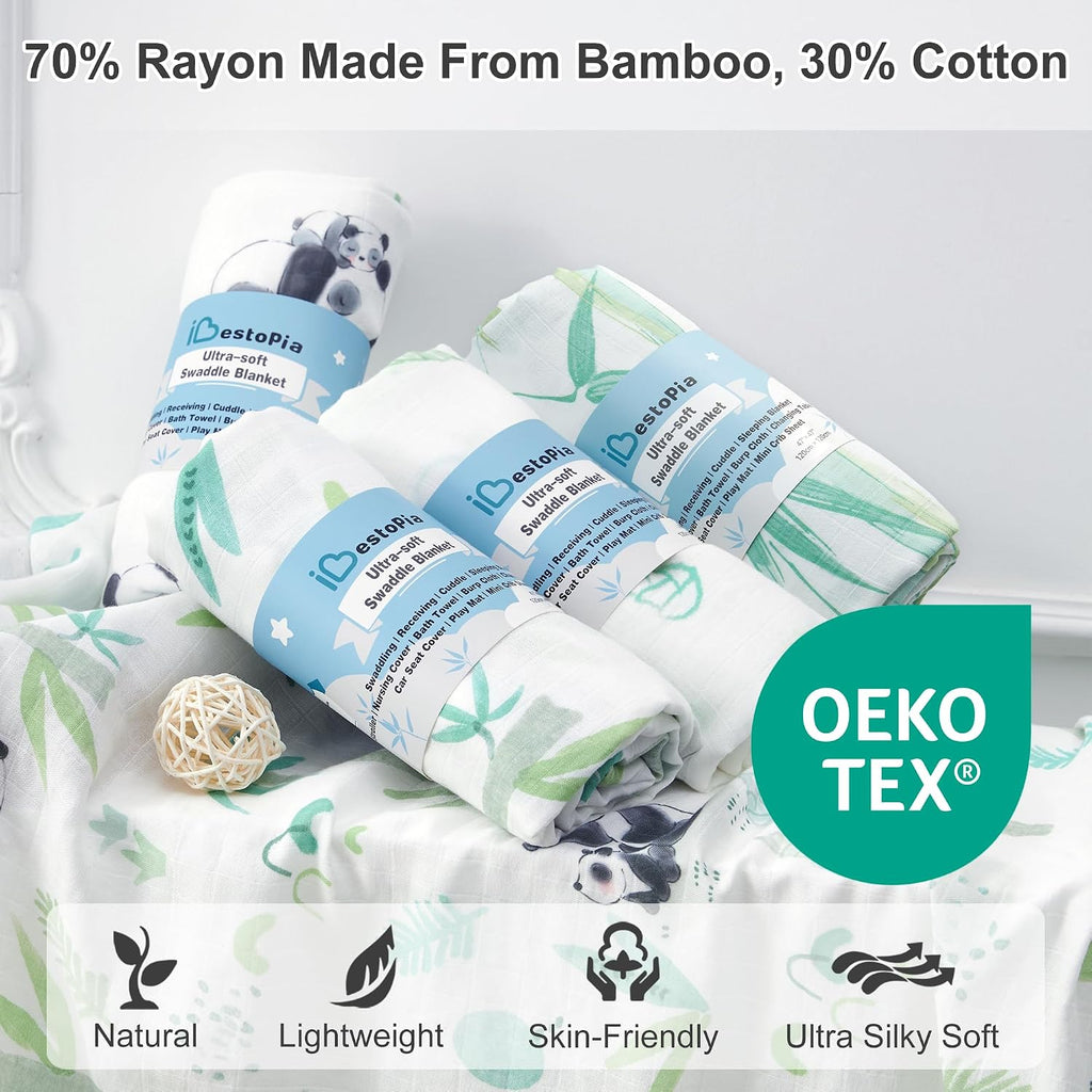 Bamboo Muslin Swaddle Blankets for Newborn, Large 47x47 Inches, 4-Pack, Soft Breathable Hypoallergenic Baby Receiving