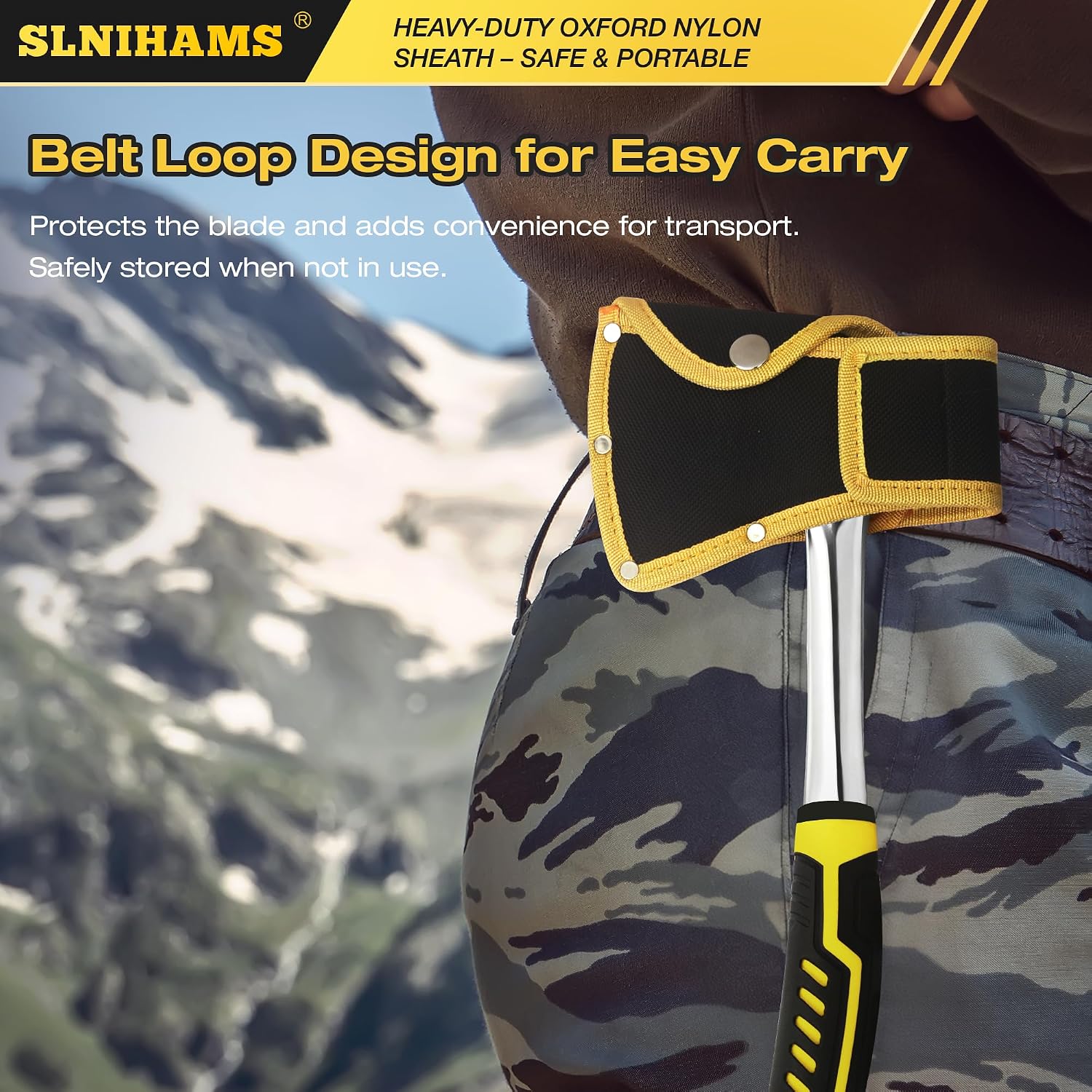 13.5" Camping Hatchet, Forged Carbon Steel Axe with Ergonomic Anti-Slip Grip & Heavy-Duty Oxford Nylon Sheath –
