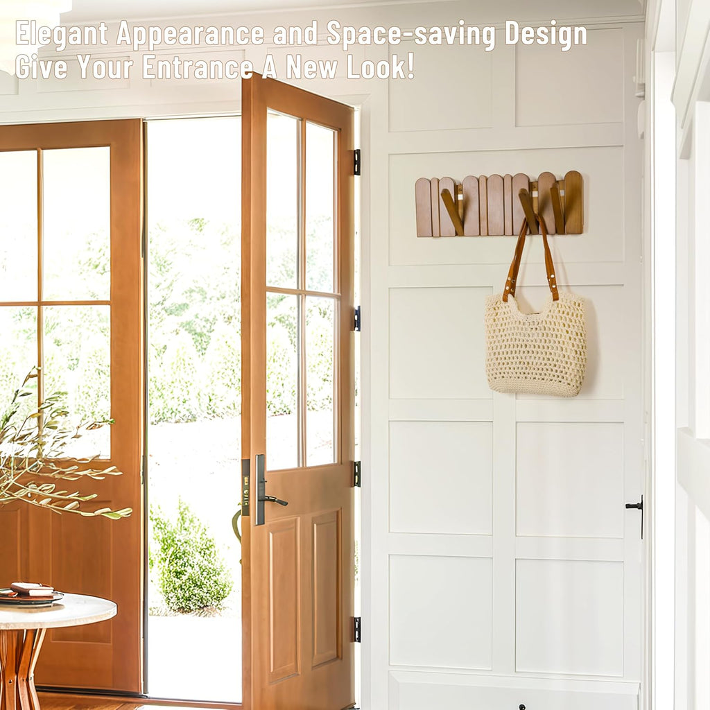 Wall Coat Rack for Entryway: Wooden Modern Heavy Duty 6 Hooks Retractable Wall Mounted for Small Spaces Hallway