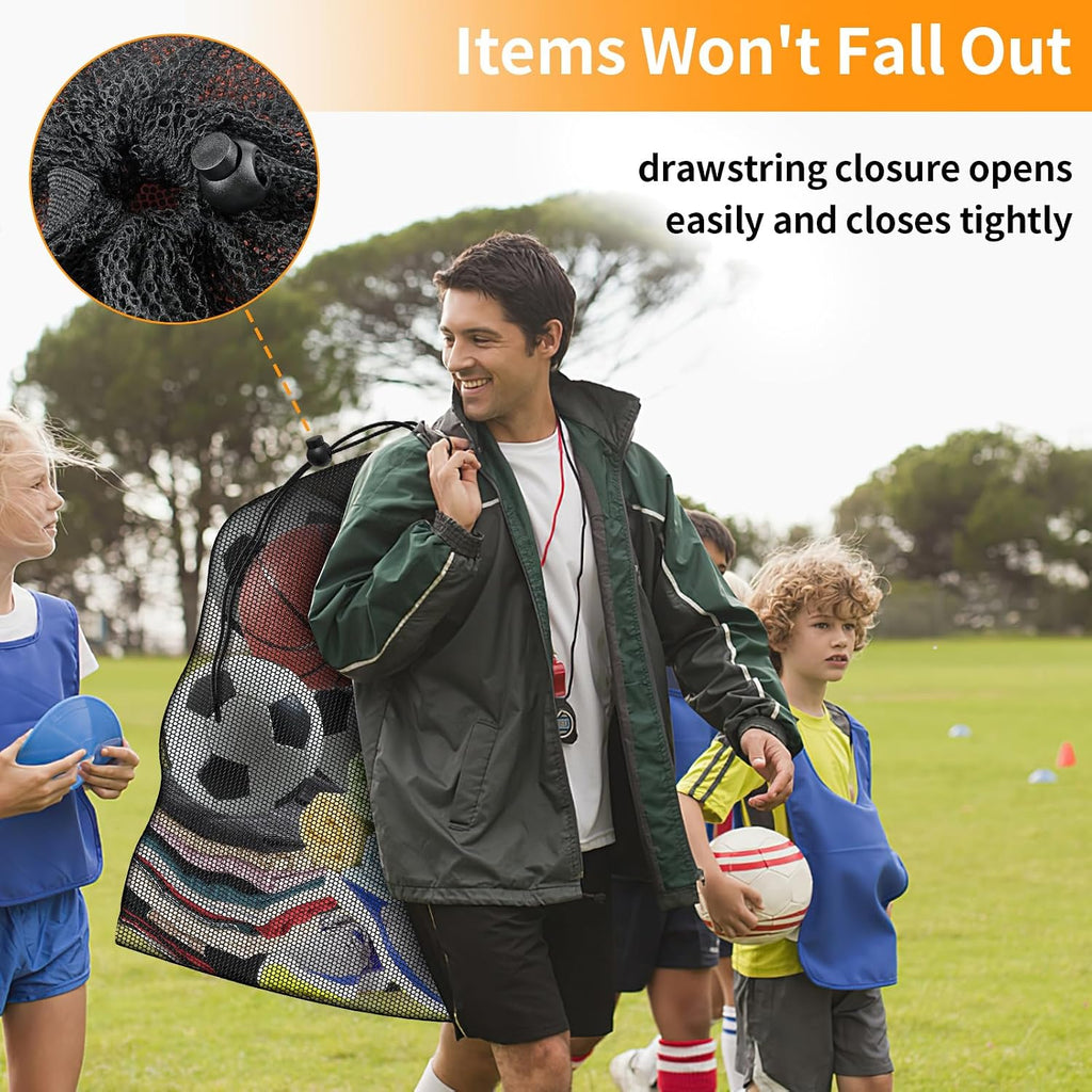 Extra Large Mesh Ball Bag, Heavy Duty 40"x30" Hold 10-12 Soccer Basketball | Drawstring & Adjustable Shoulder Strap