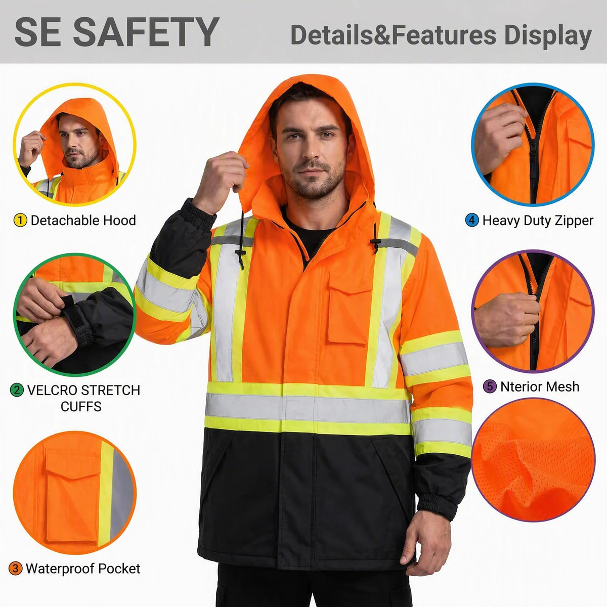 Hi Vis Rain Suit, ANSI Class 3 Rain Coat For Men Waterproof