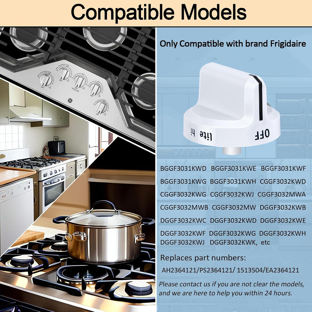 Upgrade 316545007 Gas Stove Knobs，Cooktop Surface Burner Control Knobs White Replacements, Only Compatible with Frigidaire Gas Range/Oven/Stove Knobs (1 Piece)