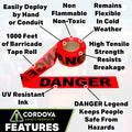 Safety Products - T15211 Pro Pack Danger Barricade Tape - Set of 12 Rolls - Each Roll Measures 3" x 1000' - Red