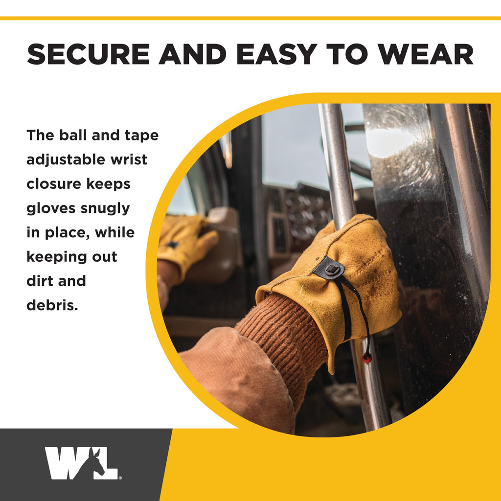 Men's Work Gloves, Grain Cowhide Leather, Ball & Tape, Large