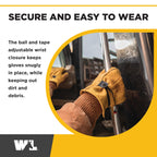 Men's Work Gloves, Grain Cowhide Leather, Ball & Tape, Large