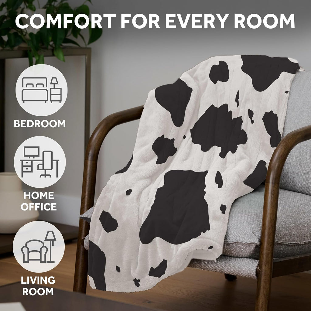 Heated Throw Blanket Faux Fur 4 Heat Cow Print 50x60