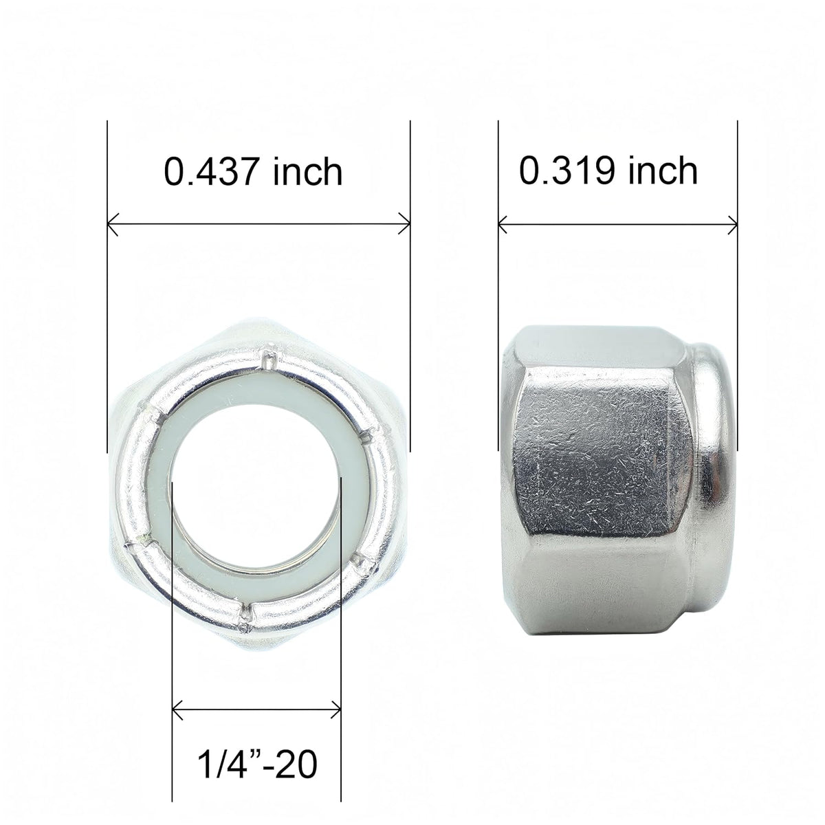 1/4-20 Nylon Insert Lock Nuts 100 Pack, 304 Stainless Steel Hardware Nuts