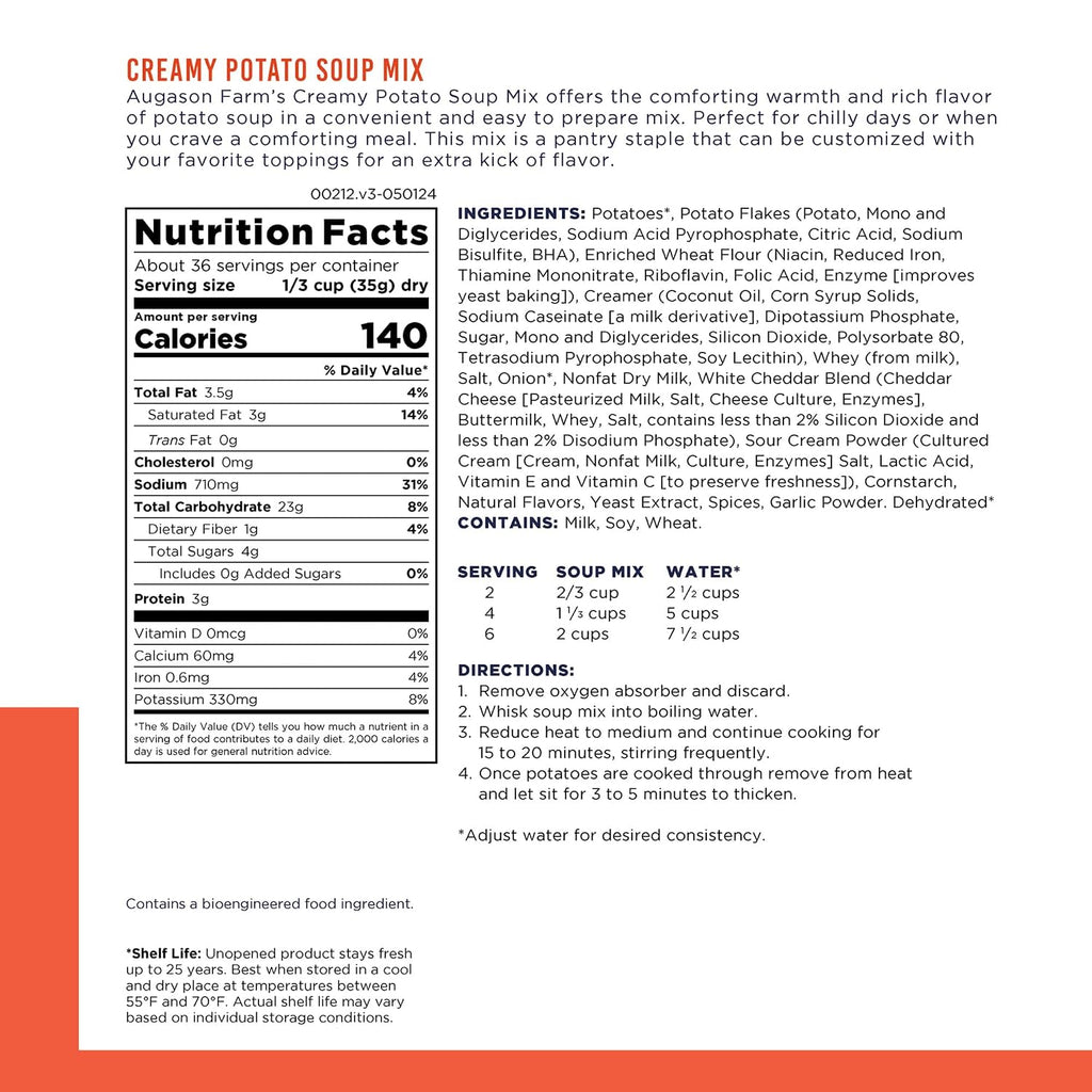 Creamy Potato Soup Mix Can | Emergency Food Supply, 36 Servings, 25 Year Shelf Life, No Trans Fat, Dehydrated Meals
