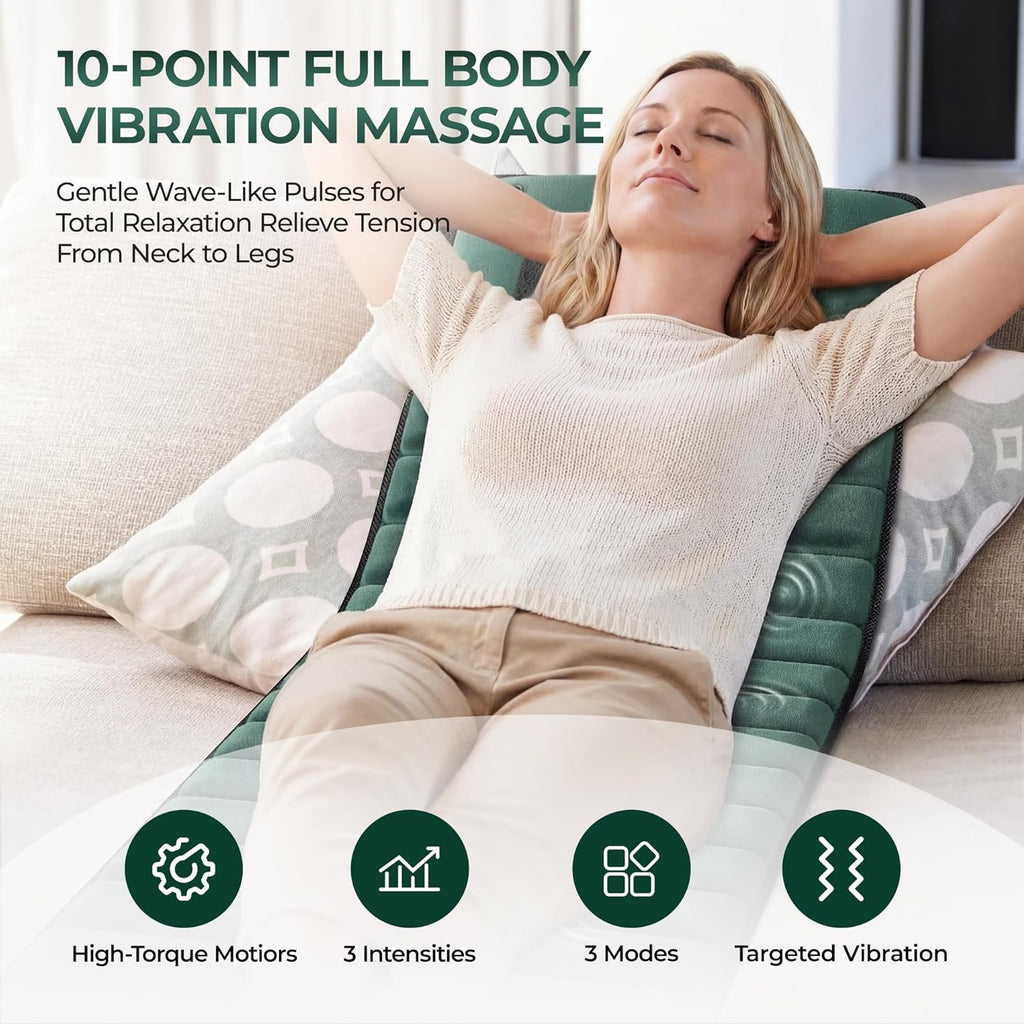 Full Body Massage Mat with Heat, Detachable Massager Pad Deep Tissue Pain Relief,10 Vibrating Motors for Relaxation