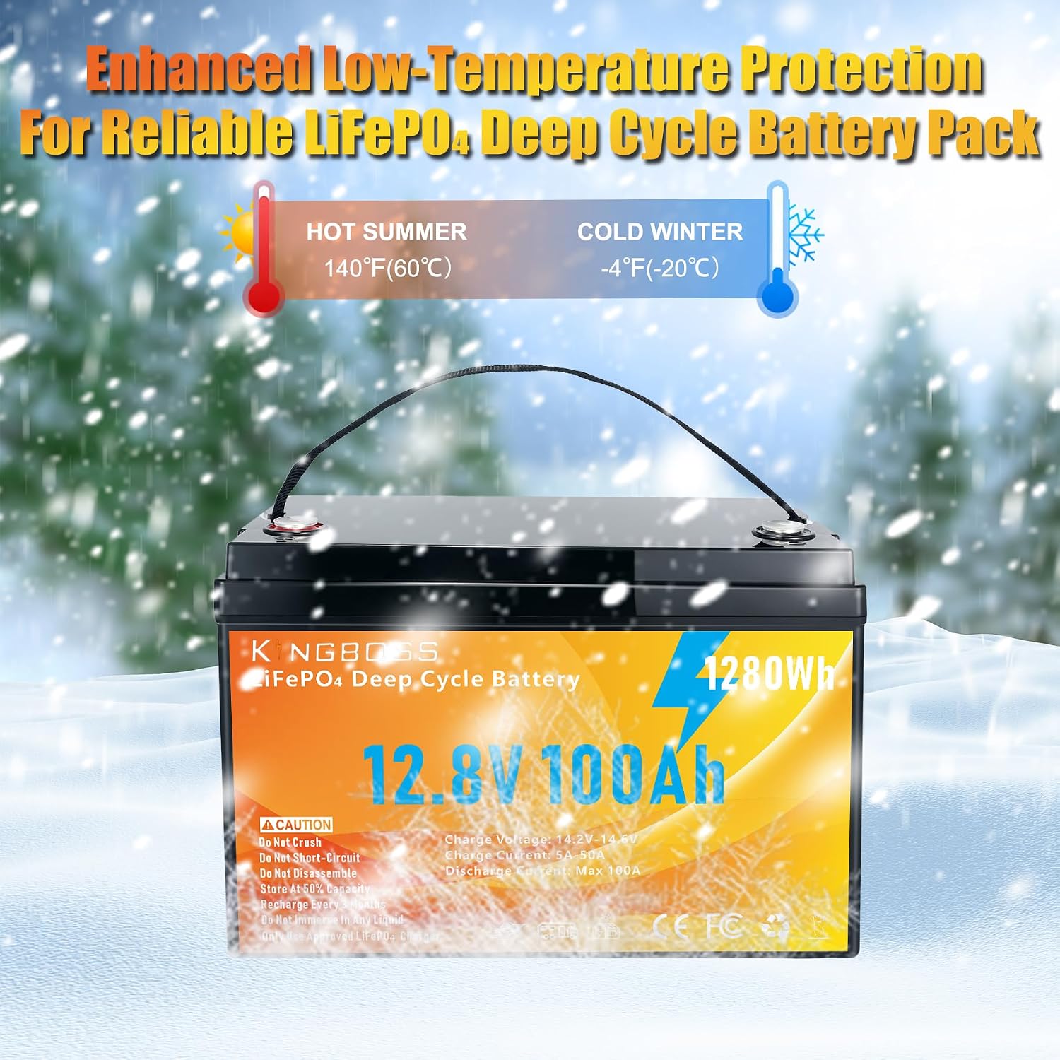 12V 100Ah LiFePO4 Battery Deep Cycle Lithium Battery for RV, Solar | 100A BMS, 15000 Cycles, Low-Temp Protection