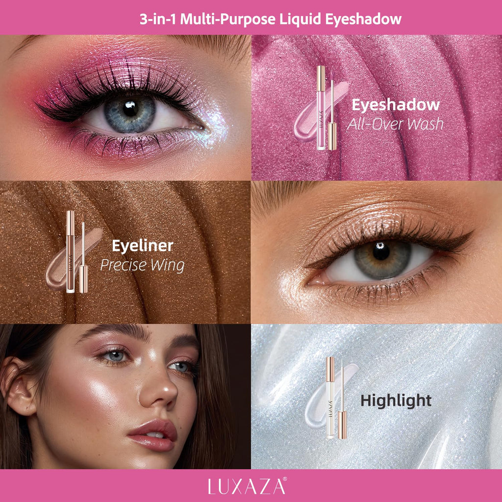 6PCS Neutral Liquid Eyeshadow Pink Brown Eye Shadow Set Matte Shimmer Glitter Long Lasting Waterproof Eyeliner