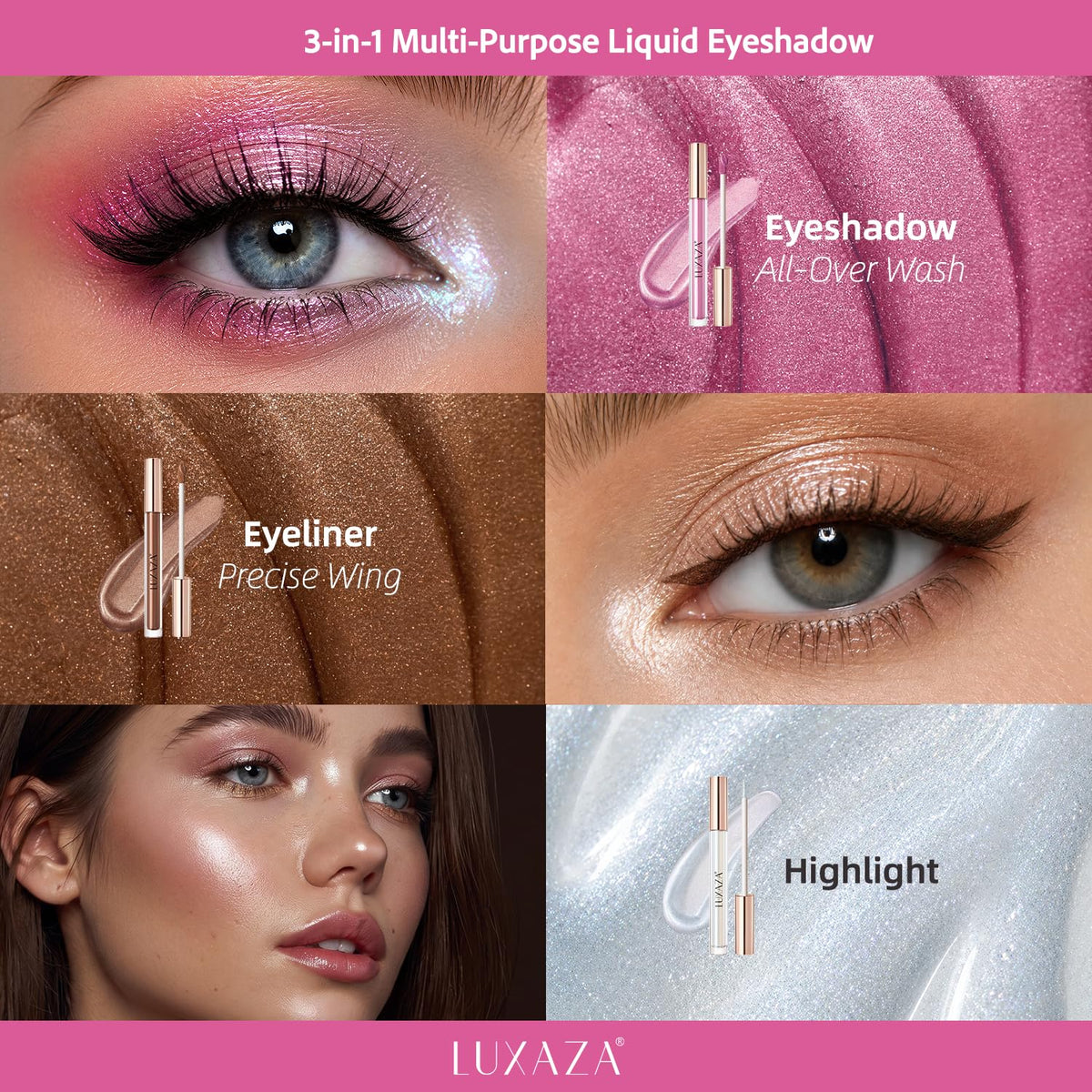 6PCS Neutral Liquid Eyeshadow Pink Brown Eye Shadow Set Matte Shimmer Glitter Long Lasting Waterproof Eyeliner