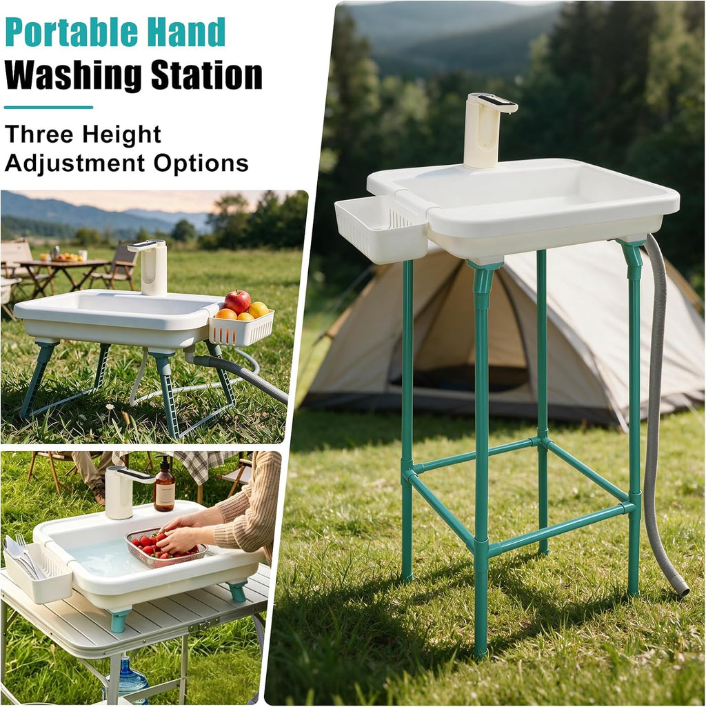 Portable Sink with Floor Stand, Hand Washing Station with Electric Faucet