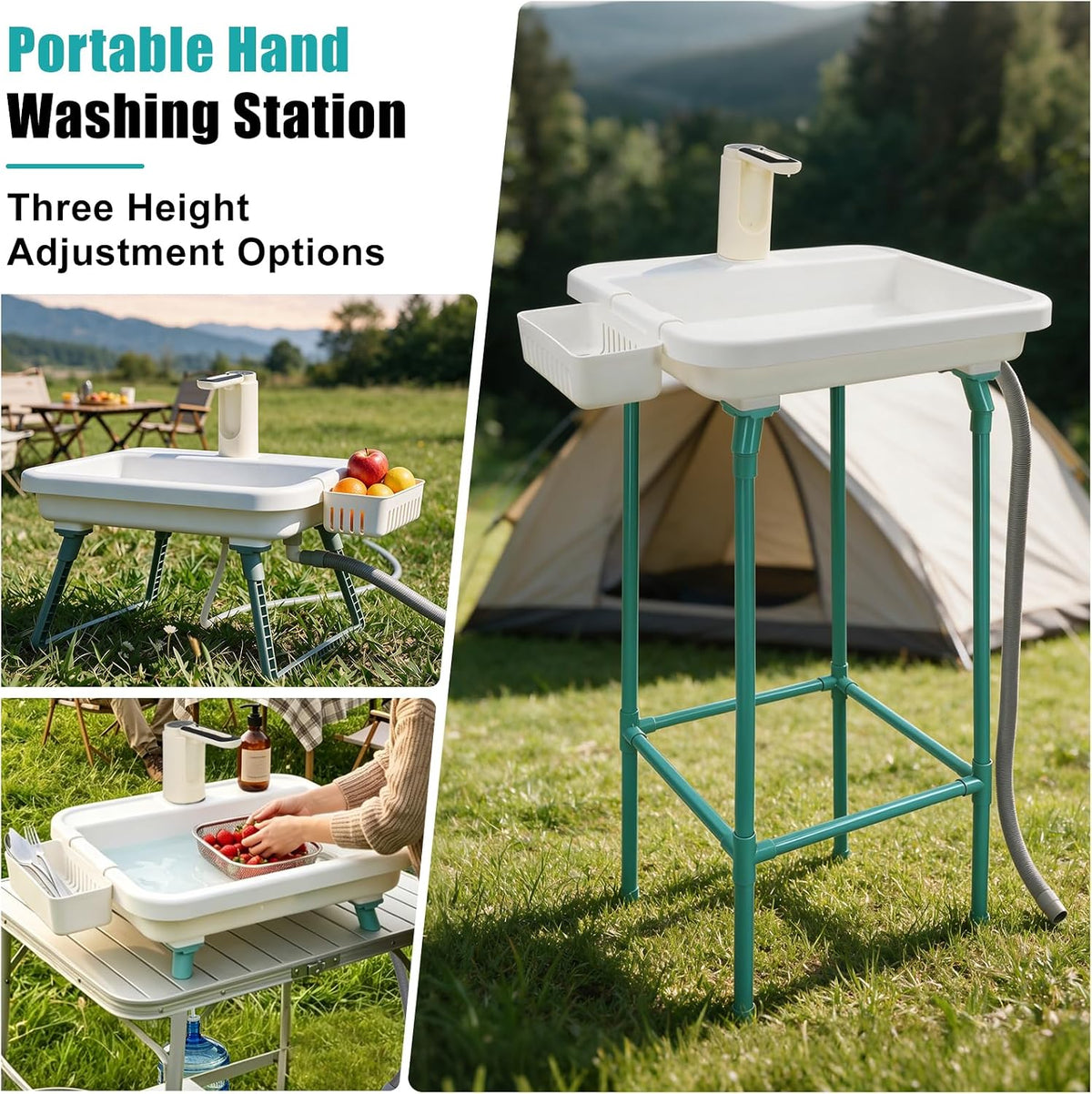 Portable Sink with Floor Stand, Hand Washing Station with Electric Faucet