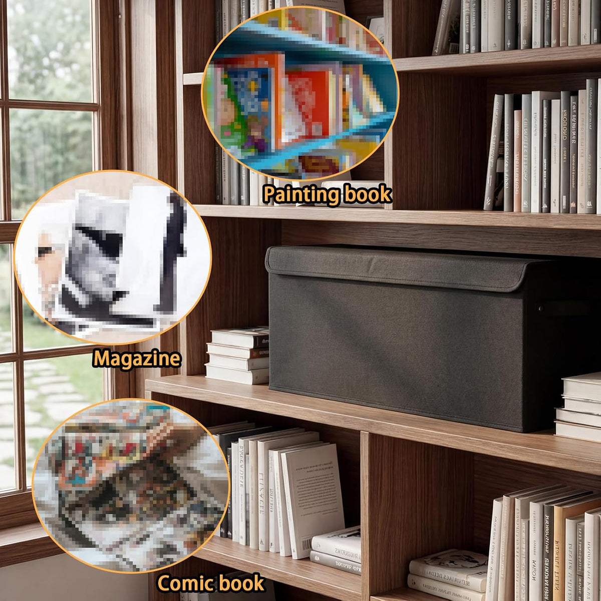 Long Comic Book Storage Box with Handle Lid 27.5"x7.5"x11"