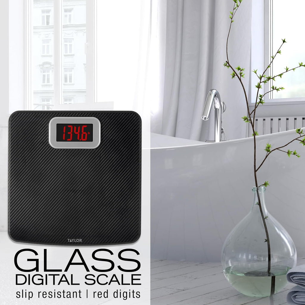 Digital Bathroom Scale, Body Weight Scale 400 LB Capacity, Carbon Fiber Anti-Slip Mat, 11.8 x 11.8 Inch Platform, Black