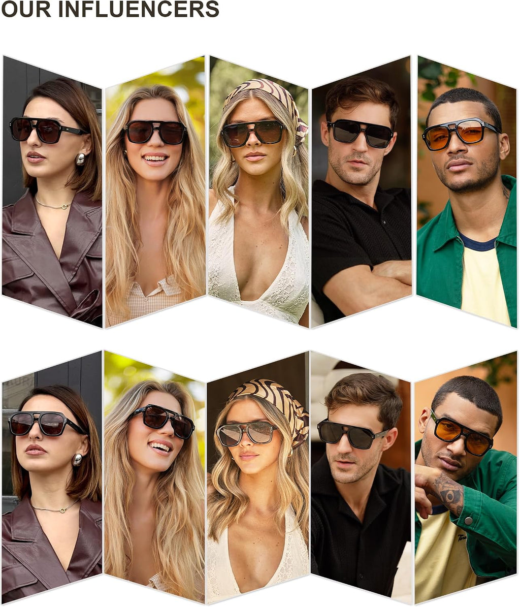 Retro Thick Polarized Aviator Sunglasses for Women Men, Large Trendy Bold Square Pilot Shades SJ2385
