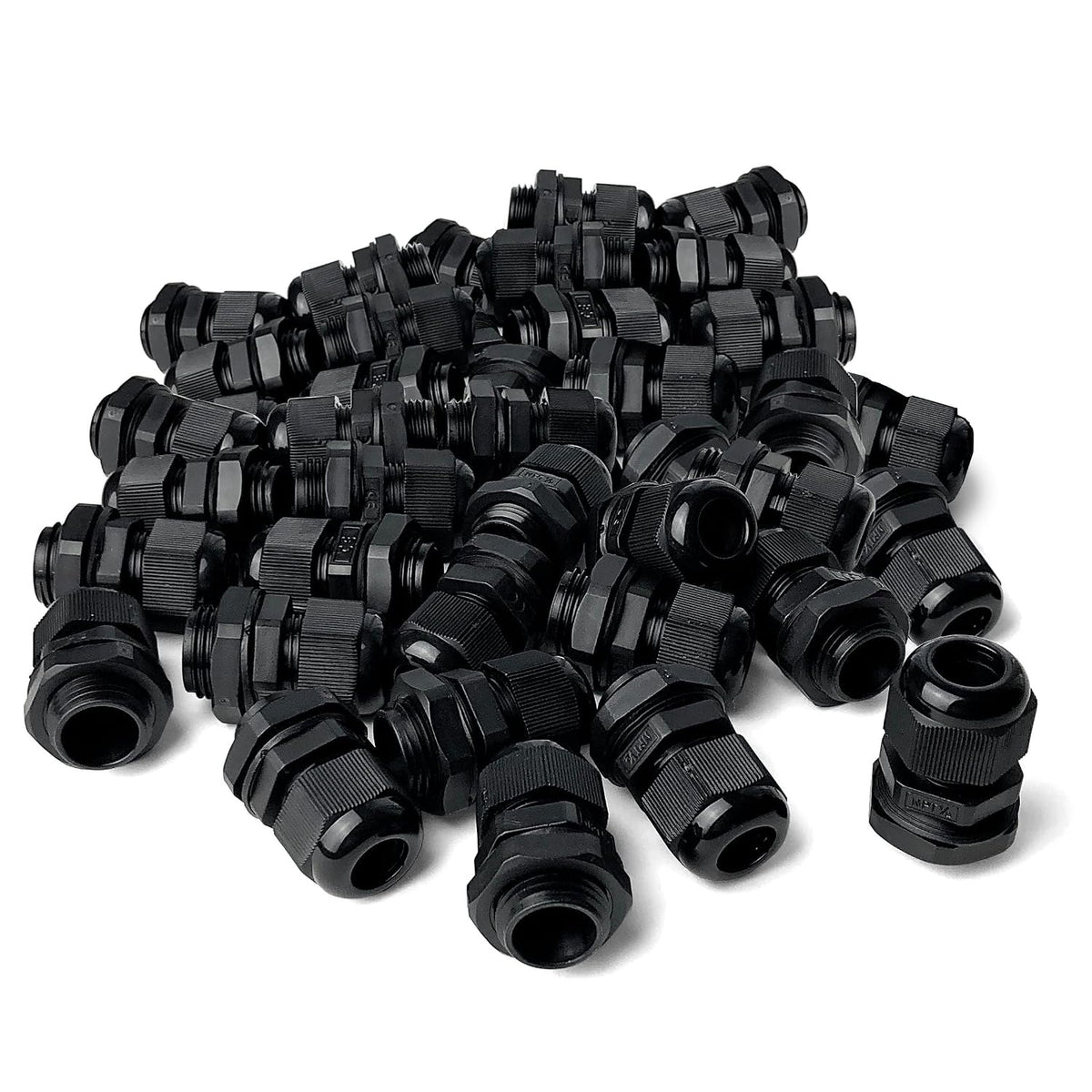 MGI SpeedWare 1/2" NPT Strain Relief Nylon Cord Grip Cable Glands, Black Plastic Grommet 100-Pack